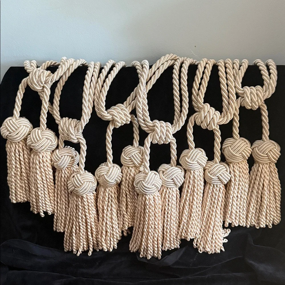 Elegant Cream Rope Tassels Rayon Curtain Drapery Tie Backs 6 Total ivory color